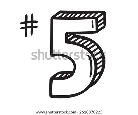 place number five or number 5 doodle hand drawn icon. Outline drawing number 5th place line clipart symbol. Vector illustration