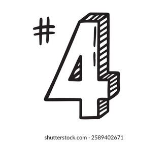 place number four or number 4 doodle hand drawn icon. Outline drawing number 4th place line clipart symbol. Vector illustration