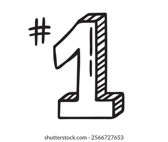 place number one winner or number 1 doodle hand drawn icon. Outline drawing number 1st place line clipart symbol. Vector illustration