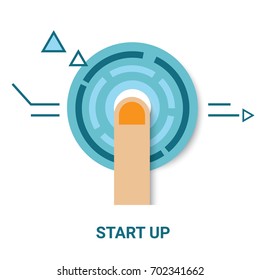 place on start up button with flat technology design