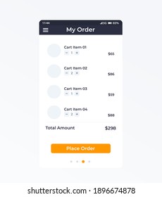 Place Order mobile ui design, vector