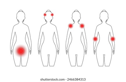 Lugar de dolor en el cuerpo iconos. Estilo lineal. Iconos vectoriales