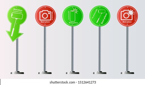 Вest place for a photo. a sign to indicate the coordinates, the location of the best view for the photo at attractions. EPS vector 10