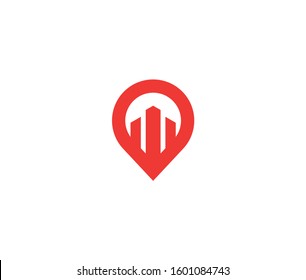 Place point with building Logo Icon Minimal emblem design template