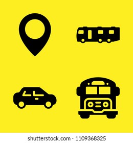 place point, school bus, sedan and caravan vector icon set. Sample icons set for web and graphic design