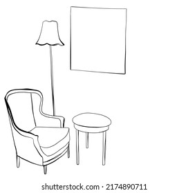 Place for reading with chair sketch. Furniture