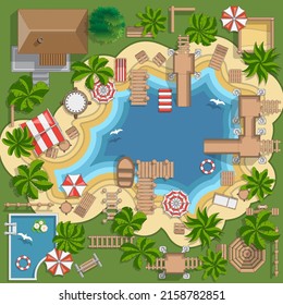 Place for rest. Lake. Infrastructure. View from above. Vector illustration.
