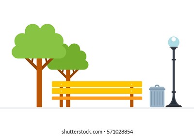Place of rest in the park vector flat material design object. Isolated illustration on white background.
