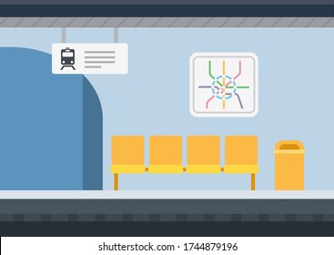 Place of rest, waiting, bench at the metro station vector icon flat isolated illustration