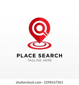 Colocar el logotipo de búsqueda. puntero de dirección y sonido. Agencia de viajes y vector de mapa de localización.