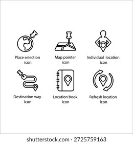 Place selection, Map pointer, Individual location, Destination way, Location book, Refresh location, icon