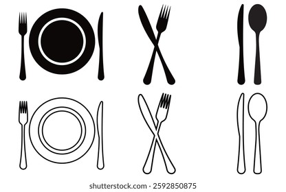 place setting cutlery knife, spoon and plate set icons of vector  illustration