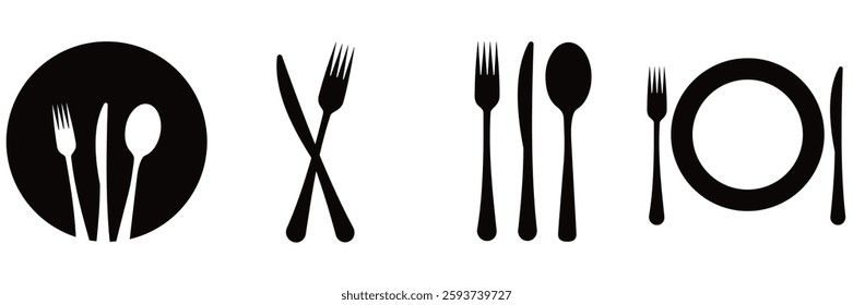 place setting cutlery knife, spoon and plate set icons of vector  illustration