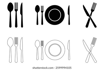 place setting cutlery knife, spoon and plate set icons of vector  illustration