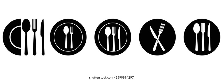 place setting cutlery knife, spoon and plate set icons of vector  illustration