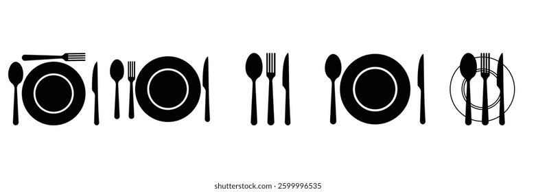 place setting cutlery knife, spoon and plate set icons of vector  illustration