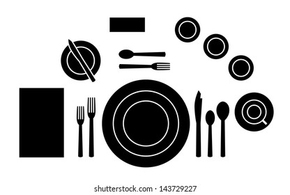 Place Setting Diagram for a formal dinner. Vector illustration.