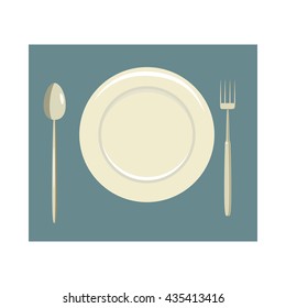 Place setting with empty dish fork and knife icon