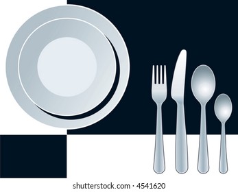 Place setting with plate, fork, spoon and knife