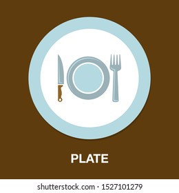 Place setting with plate, knife and fork illustration isolated - restaurant cutlery menu icon