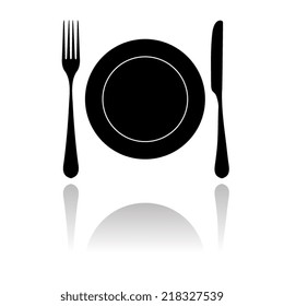 Place setting with plate, knife and fork with shadow