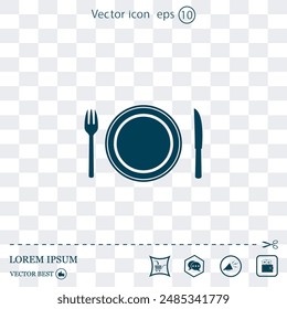 Place setting with plate, knife and fork