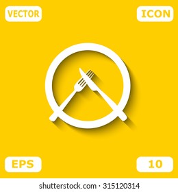 Place setting with plate, knife and fork icon