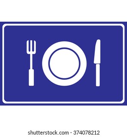 Place setting with plate, knife and fork on blue background Vector EPS10, Great for any use.