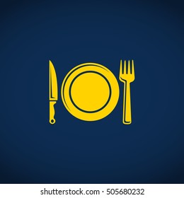Place setting with plate, knife and fork