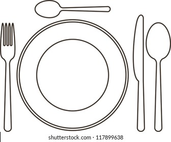 Place setting with plate, knife, spoons and fork