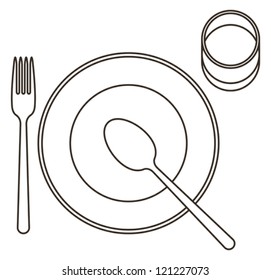 Place setting with plate, spoon, fork and glass