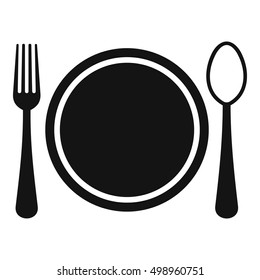 Place Setting With Plate,spoon And Fork Icon. Simple Illustration Of Plate,spoon And Fork Vector Icon For Web