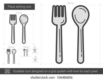 Place setting vector line icon isolated on white background. Place setting line icon for infographic, website or app. Scalable icon designed on a grid system.