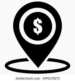 Place of settlement in dollars. GPS sales in dollars. Exchange office for dollars. Vector icon.