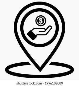 Ort der Abrechnung in Dollar. GPS-Verkäufe in Dollar. Wechselstube für Dollar. Vektorsymbol.