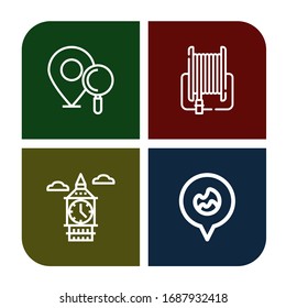 place simple icons set. Contains such icons as Location pin, Fire hose, Big ben, Fire location, can be used for web, mobile and logo