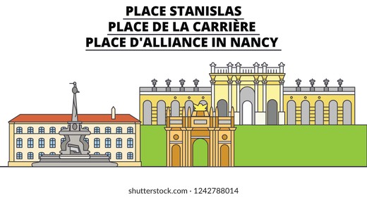 Place Stanislas - Place De La CarriEre - Place D'alliance In Nancy  line travel landmark, skyline vector design