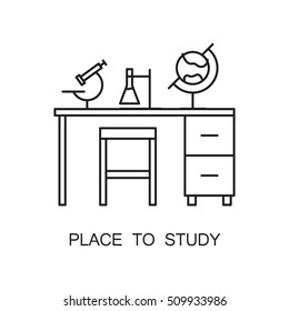 Place to study line icon. Single high quality outline interior or technological pictogram for composition of children's room. Vector line element for design website, mobile app, logo, etc. 