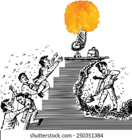A place in the sun. Career competitive fight. Vector cartoon