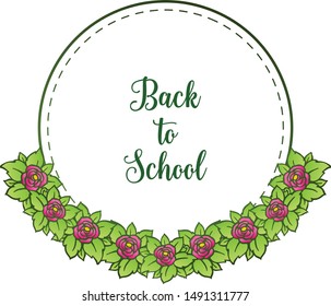 Place for text back to school, education template, student, with various crowd of rose wreath frame. Vector