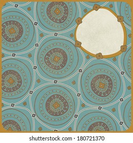 Place for text card frame with circles on blue, vector 