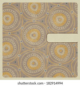 Place for text card frame with circles on beige, vector 