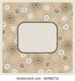 Place for text card frame with circles on beige, vector 