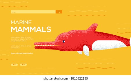 Place for text, place for copying. Amazon river dolphin concept flyer, web banner, ui header, enter site. Layout illustration modern slider page. Grain texture and noise effect.