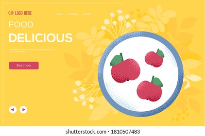 Place for text, place for copying. Apples concept flyer, web banner, ui header, enter site. Layout illustration modern slider page. Grain texture and noise effect.