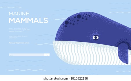 Place for text, place for copying. Bowhead whale concept flyer, web banner, ui header, enter site. Layout illustration modern slider page. Grain texture and noise effect.