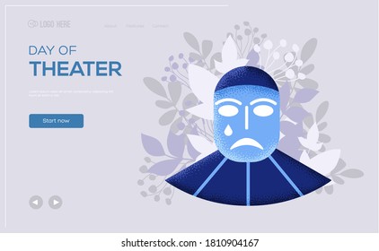 Lugar para texto, lugar para copiar. Volante de concepto de máscara de llanto, banner web, encabezado ui, entrar al sitio. Ilustración de diseño página deslizante moderna. Textura del grano y efecto de ruido.