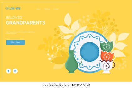 Place for text, place for copying. Dishes concept flyer, web banner, ui header, enter site. Layout illustration modern slider page. Grain texture and noise effect.