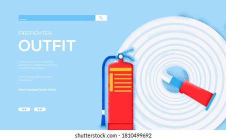 Lugar para texto, lugar para copiar. Volante de concepto de bomberos, banner web, encabezado ui, entrar en el sitio. Ilustración de diseño página deslizante moderna. Textura del grano y efecto de ruido.