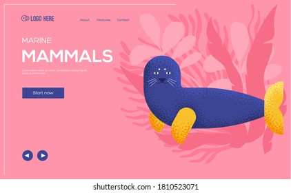 Place for text, place for copying. Fur seal concept flyer, web banner, ui header, enter site. Layout illustration modern slider page. Grain texture and noise effect.